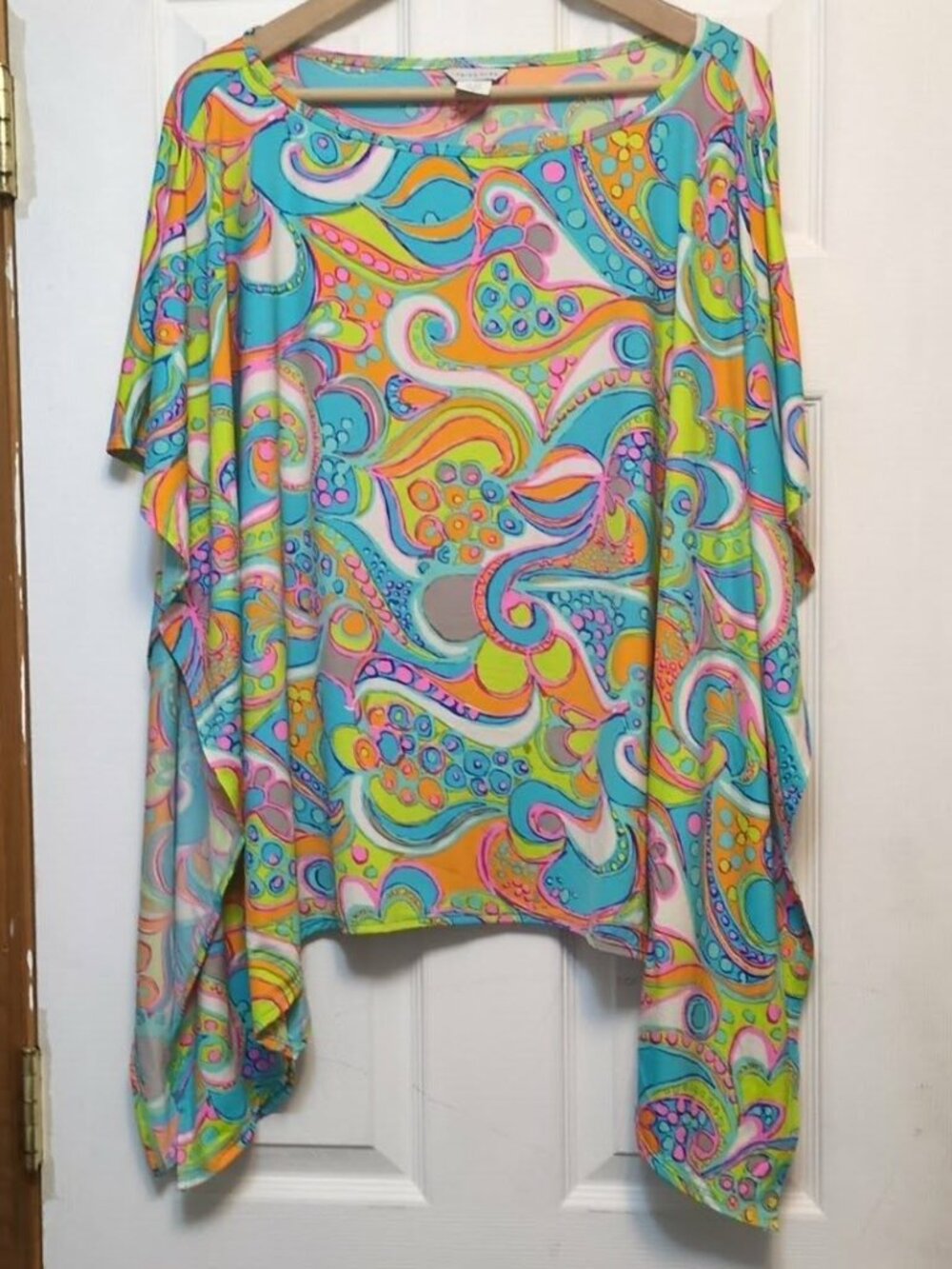 Trina Turk Sz S Psychedelic Cosmos Swirl Paisley Coverup Tunic Swim Tropical Y2K